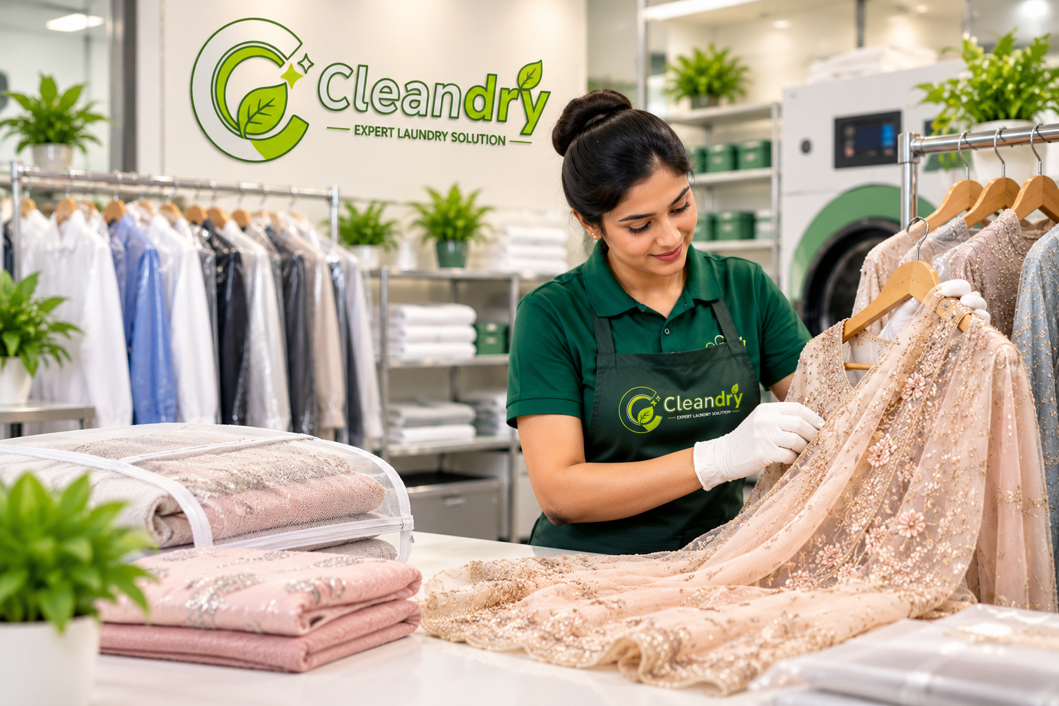 Delicate garments receiving careful attention