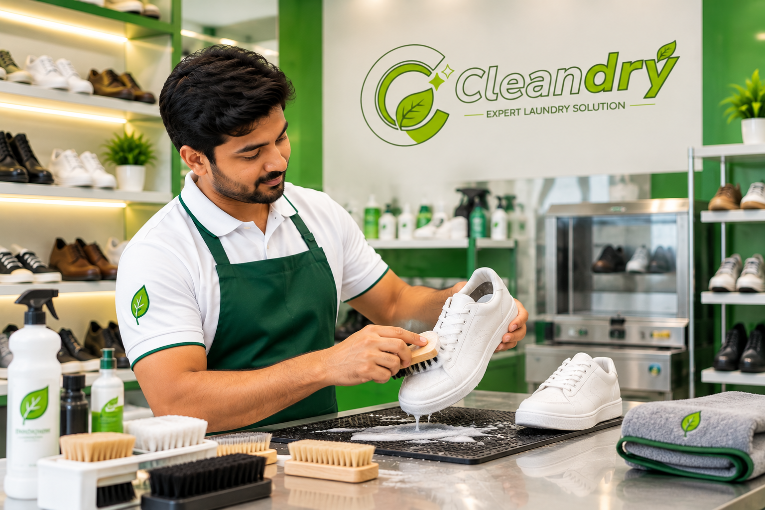 Shoe cleaning and footwear care for suitable shoes